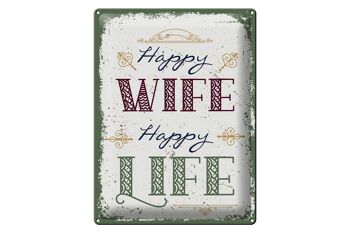 Panneau en étain disant Happy Wife Happy Life, 30x40cm, cadeau 1