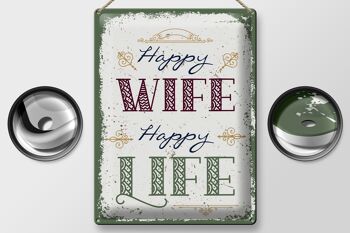 Panneau en étain disant Happy Wife Happy Life, 30x40cm, cadeau 2