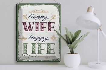 Panneau en étain disant Happy Wife Happy Life, 30x40cm, cadeau 3