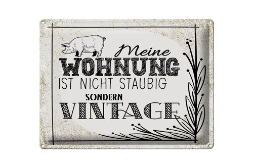 Blechschild Spruch Wohnung nicht staubig Vintage 40x30cm weißes Schild