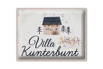 Plaque en tôle indiquant Maison Villa Kunterbunt colorée 40x30cm 1