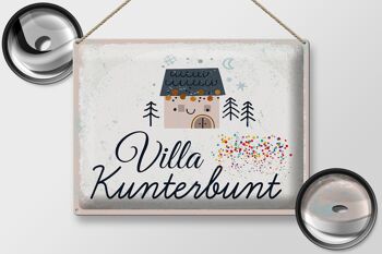 Plaque en tôle indiquant Maison Villa Kunterbunt colorée 40x30cm 2