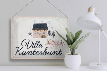 Plaque en tôle indiquant Maison Villa Kunterbunt colorée 40x30cm 3