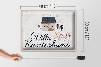 Plaque en tôle indiquant Maison Villa Kunterbunt colorée 40x30cm 4