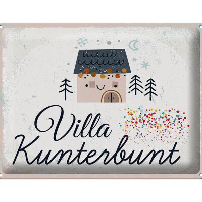Targa in metallo con scritta "House Villa Kunterbunt" colorata 40x30 cm