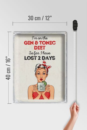 Plaque en étain disant Je suis au régime Gin & Tonic rouge 30x40cm 4