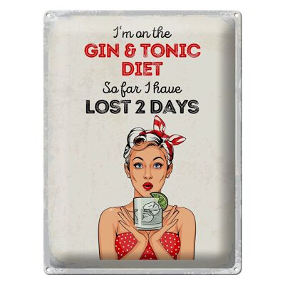Cartel de chapa que dice Estoy siguiendo la dieta Gin & Tonic rojo 30x40cm