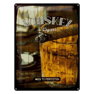 Plaque en tôle indiquant Whisky & Cigars à la perfection 30x40cm