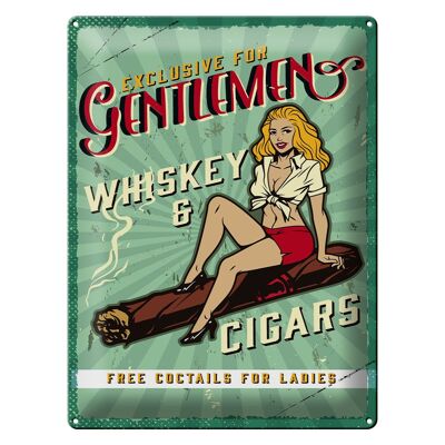 Cartel de chapa que dice Pinup Exclusive Gentleman Whiskey 30x40cm