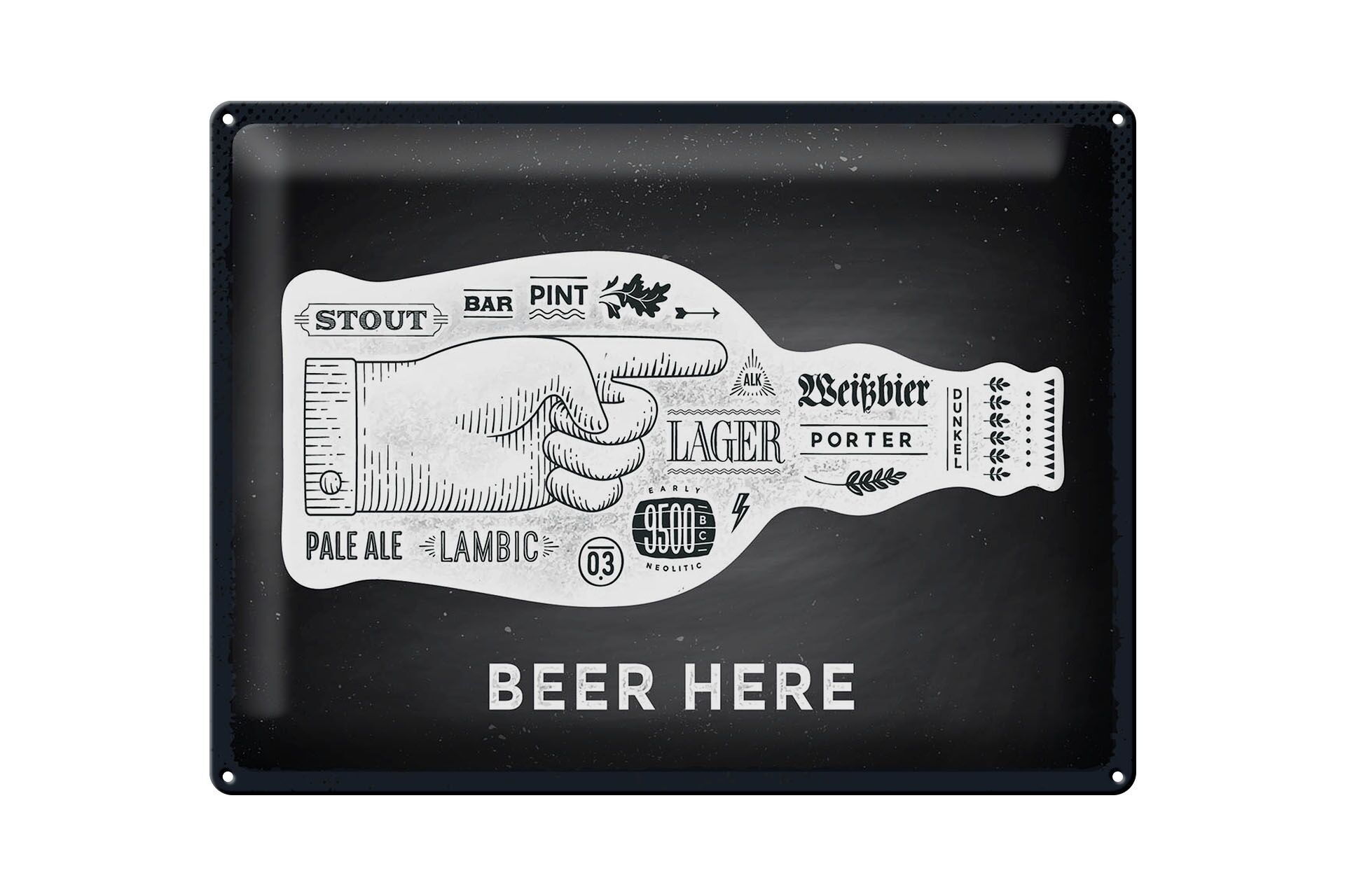 Targa in metallo con scritta "Birra qui", bottiglia di birra 40x30 cm regalo