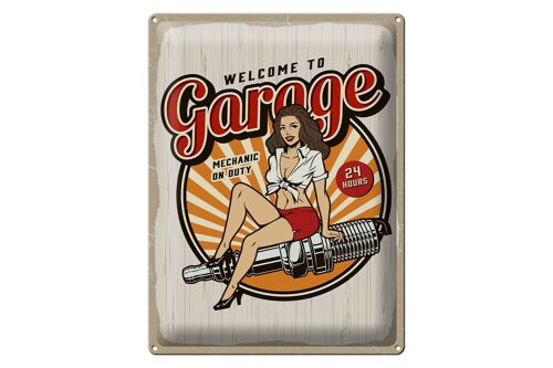 Blechschild Spruch Pinup Welcome to Garage Mechanic on 30x40cm