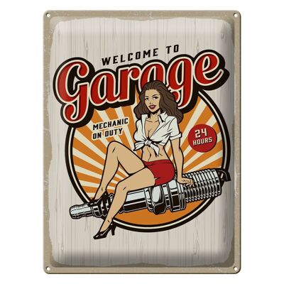 Blechschild Spruch Pinup Welcome to Garage Mechanic on 30x40cm