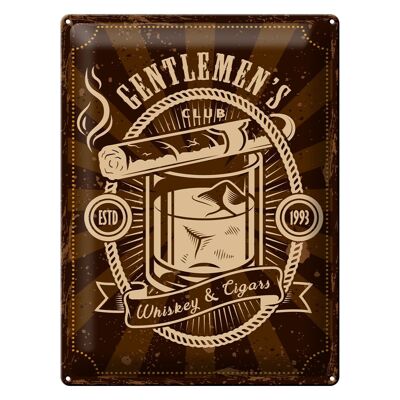 Cartel de chapa que dice Gentlemen`s Club Whisky & Cigars 30x40cm