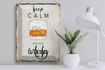 Panneau en étain disant Keep Calm Drink Whisky 30x40cm 3