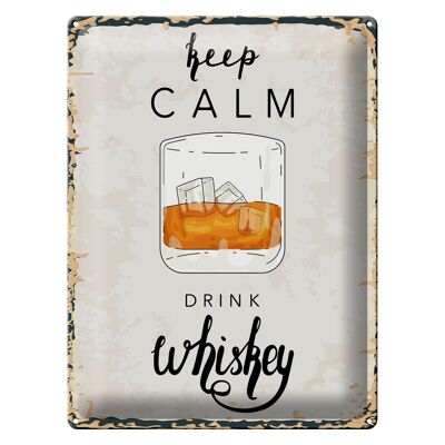 Cartel de chapa que dice Keep Calm Drink Whiskey 30x40cm