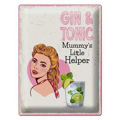 Cartel de chapa que dice Gin & Tonic El pequeño ayudante de mamá 30x40cm