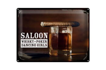 Plaque en tôle indiquant Saloon Whisky Poker Dancing Girls 40x30cm 1