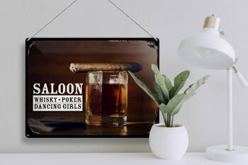 Plaque en tôle indiquant Saloon Whisky Poker Dancing Girls 40x30cm 3