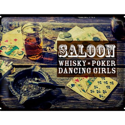 Targa in metallo con scritta Saloon Whiskey Poker Dancing Girls 40x30 cm