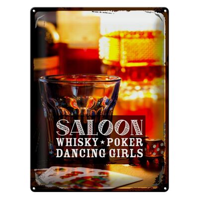 Targa in metallo con scritta Saloon Whiskey Poker Cigar Girls 30x40 cm