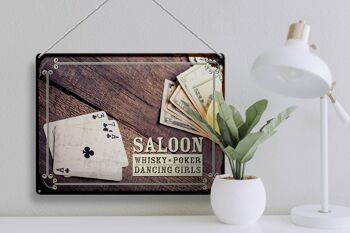 Plaque en tôle disant Saloon Whisky Poker Dancing 40x30cm 3