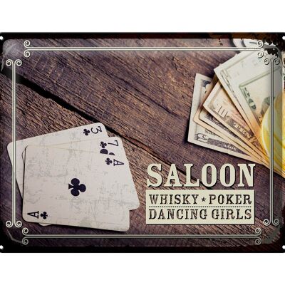Targa in metallo con scritta Saloon Whiskey Poker Dancing 40x30 cm