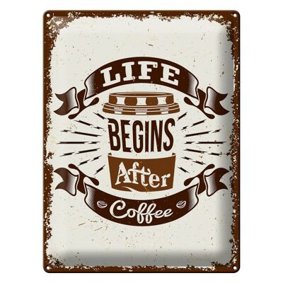 Targa in metallo con scritta "La vita inizia dopo il caffè" 30x40 cm