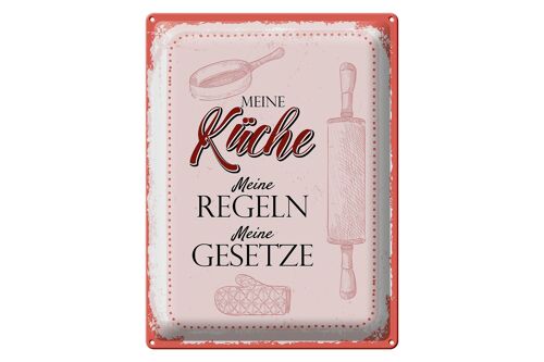 Blechschild Spruch Meine Küche meine Regeln 30x40cm