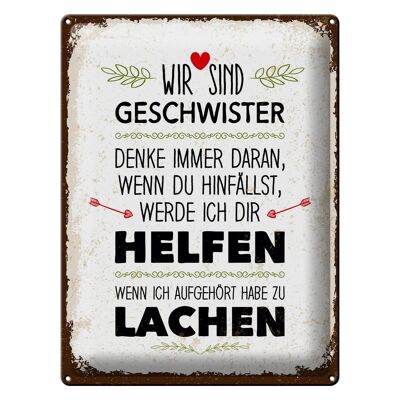 Blechschild Spruch Geschwister wir lachen helfen 30x40cm