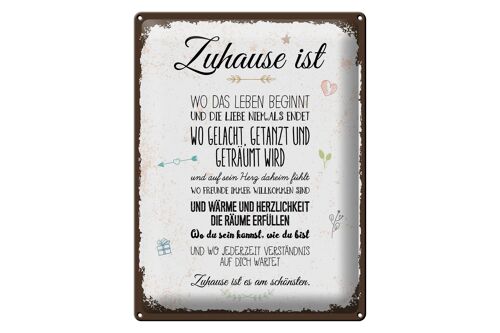 Blechschild Spruch Zuhause ist wo das Leben beginnt 30x40cm