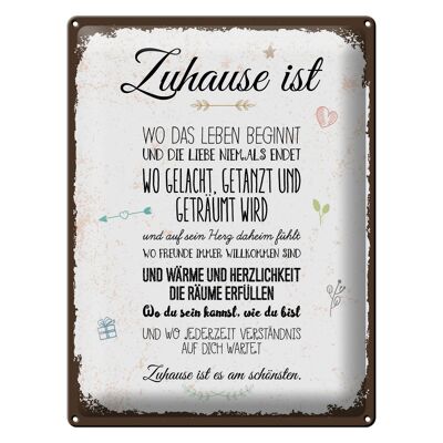 Blechschild Spruch Zuhause ist wo das Leben beginnt 30x40cm