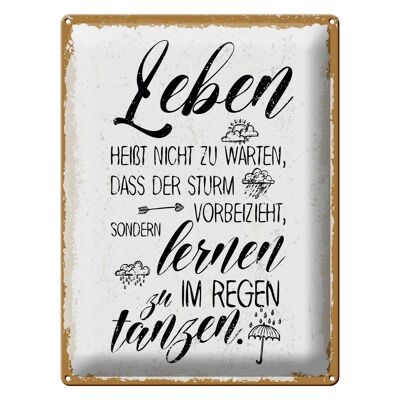 Blechschild Spruch Leben nicht warten Sturm vorbei 30x40cm