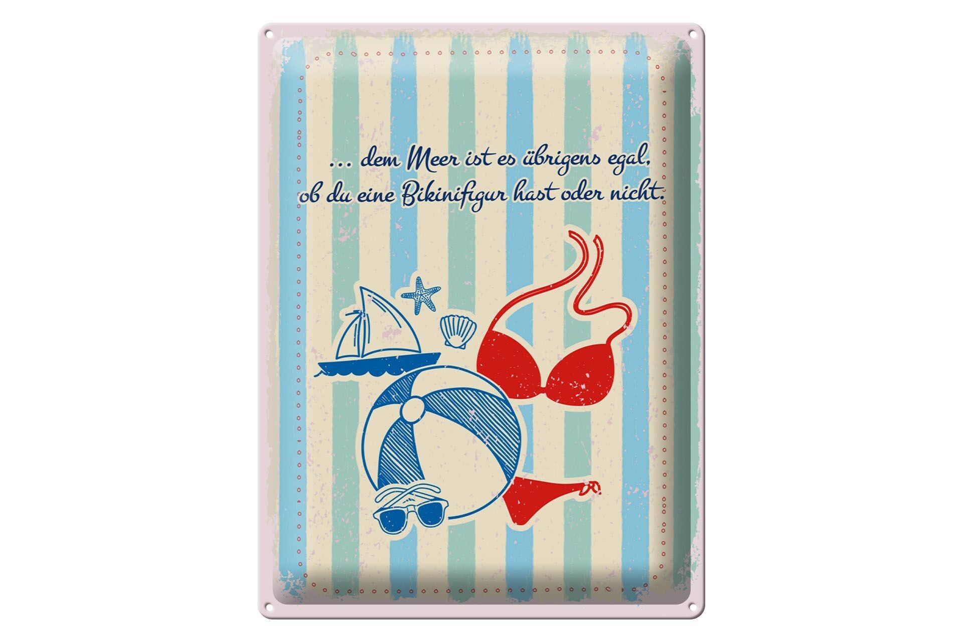 Targa in metallo con scritta vacanza al mare, non importa se hai una figura in bikini 30x40 cm