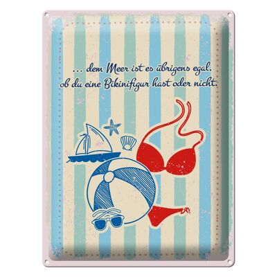 Plaque en tôle disant vacances à la mer, peu importe si vous avez une silhouette en bikini 30x40cm