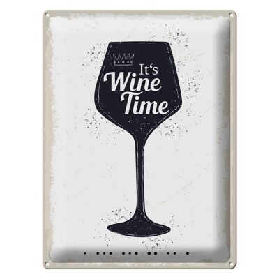 Cartel de chapa que dice Vino, es hora del vino 30x40cm