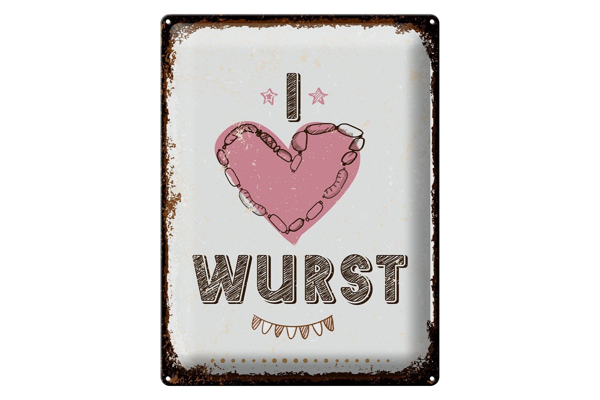 Kaufen Sie Blechschild Spruch Essen I love Wurst Herz 30x40cm zu