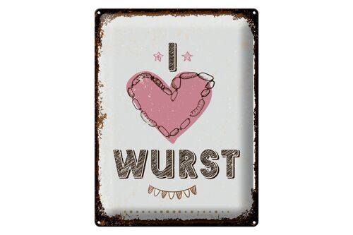 Blechschild Spruch Essen I love Wurst Herz 30x40cm Geschenk