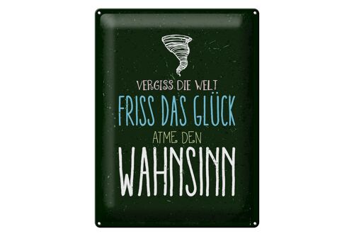 Blechschild Spruch Glück vergiss Welt atme Wahnsinn 30x40cm