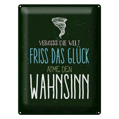 Blechschild Spruch Glück vergiss Welt atme Wahnsinn 30x40cm