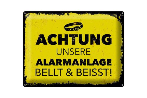 Blechschild Hund Achtung unsere Alarmanlage beisst 40x30cm