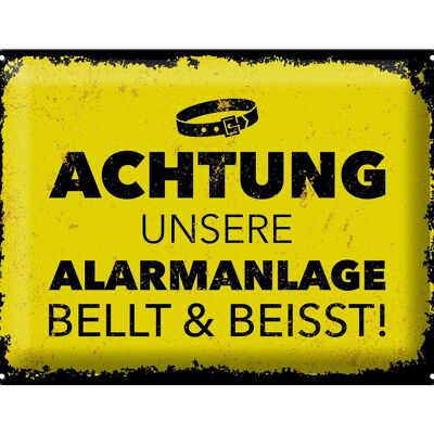 Blechschild Hund Achtung unsere Alarmanlage beisst 40x30cm