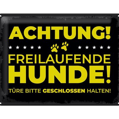 Metal sign dog caution free running dogs 40x30cm