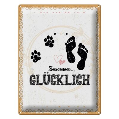 Blechschild Spruch Zusammen Glücklich Hund Mensch 30x40cm