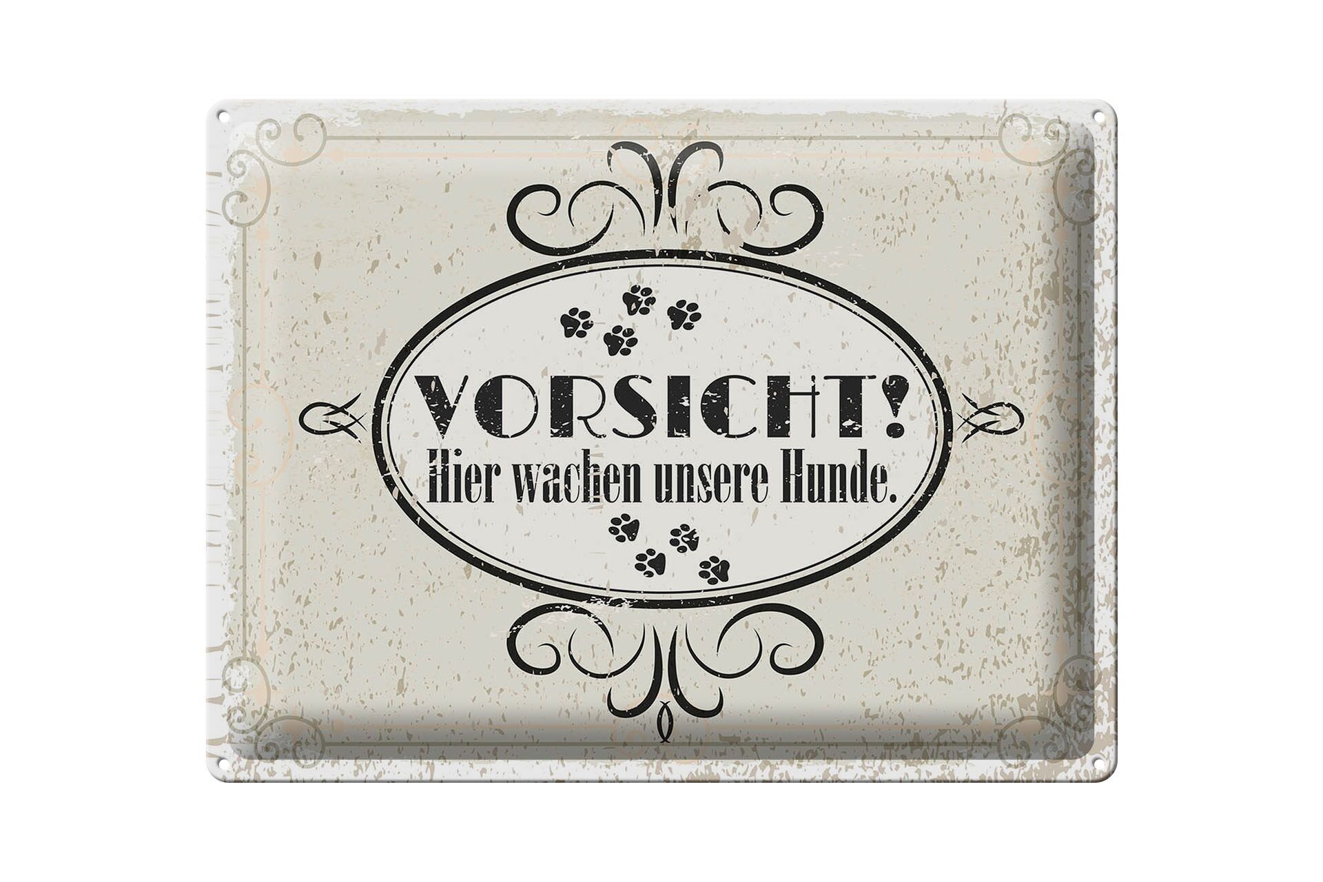 Targa in metallo con scritta "Attenzione" I nostri cani stanno guardando qui 40x30 cm