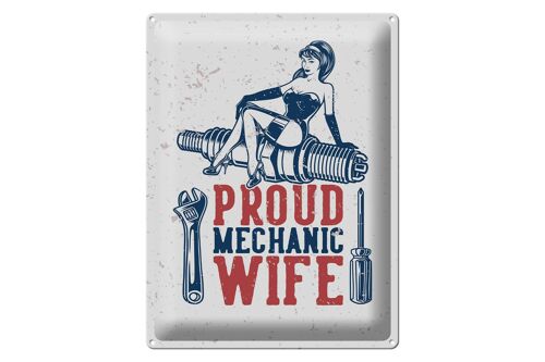 Blechschild Spruch Pinup Proud mechanic wife 30x40cm