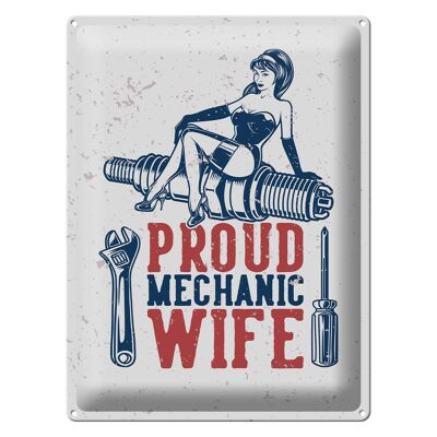 Blechschild Spruch Pinup Proud mechanic wife 30x40cm