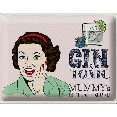 Panneau en étain disant drôle Gin Tonic Mummy's Helper 40x30cm