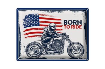 Panneau en étain disant Biker Born to Ride USA 40x30cm Moto 1