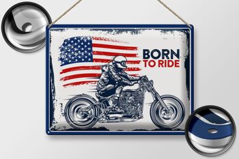 Panneau en étain disant Biker Born to Ride USA 40x30cm Moto 2