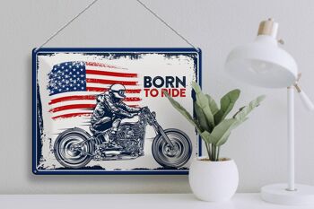 Panneau en étain disant Biker Born to Ride USA 40x30cm Moto 3